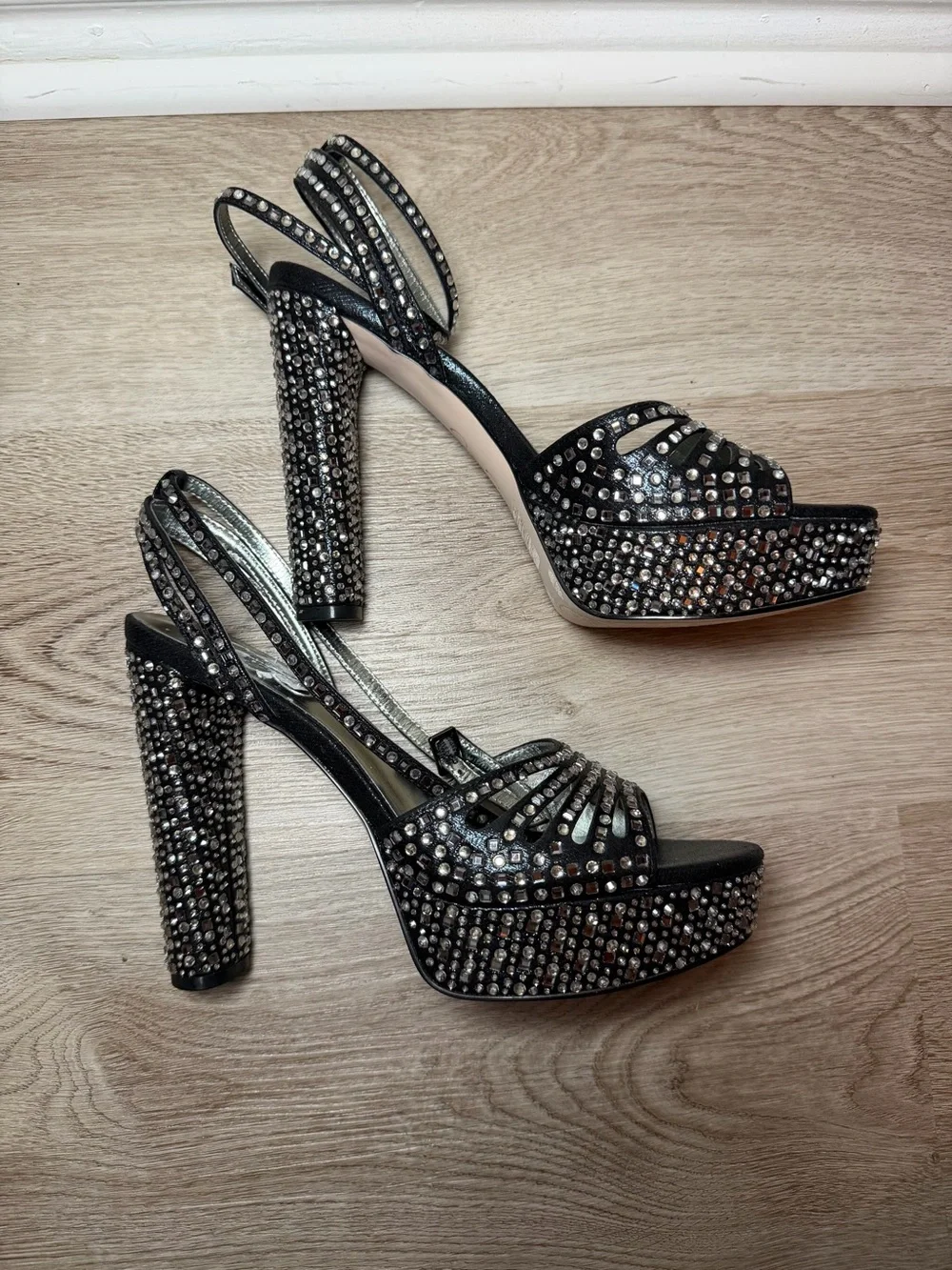 Jessica Simpson Black Rhinestone Platform Heels